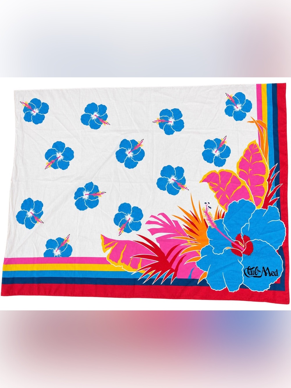 Vintage Jacques Rollet Club Med Scarf Hibiscus Floral Pareo Wrap Made In Italy